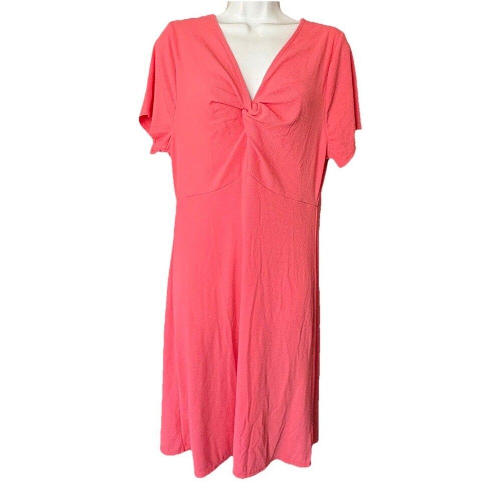 Torrid Coral Pink Twist-Front Ribbed Skater Dress Size 1 (1X / 14-16) NWT - Picture 8 of 8